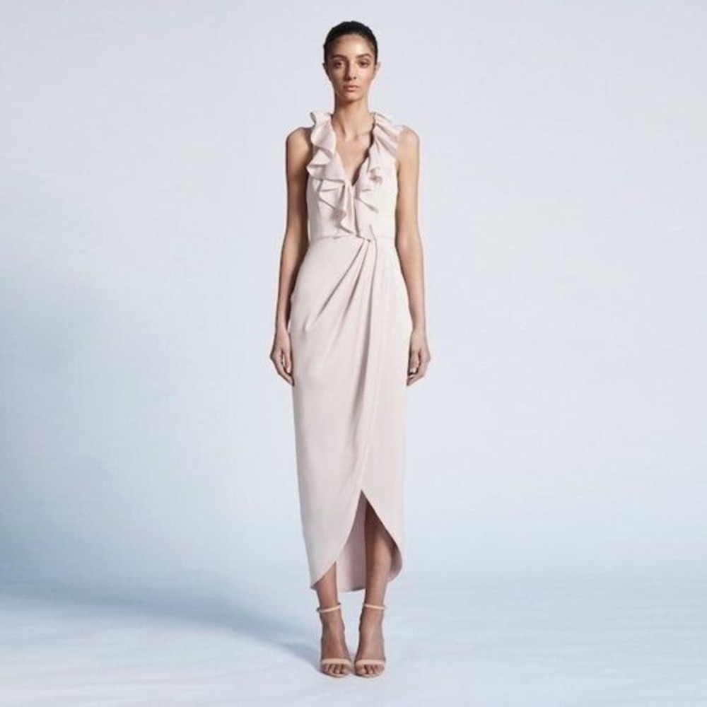 Shona Joy Luxe Plunge Frill Draped Maxi Dress Porcelain 4 6 8 Wedding Bridesmaid